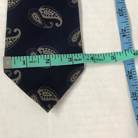 Silk Tie Navy Tan Paisley Fumagalli’s - Picture 8 of 10